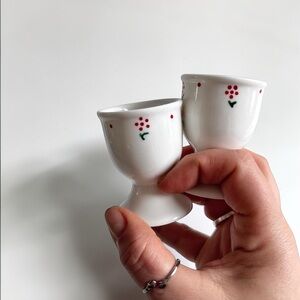 Ceramic Egg Cup Set Gift for Breakfast Lover Cottage Kitchen Decor